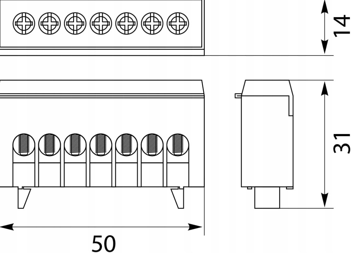 Listwa zerowa zaciskowa niebieska z izolacją 7P 02